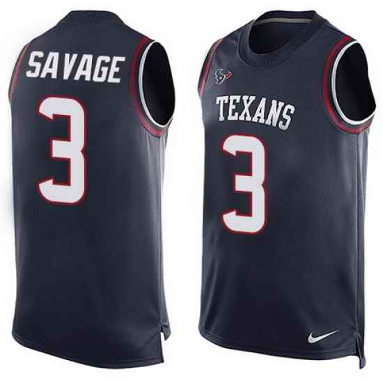 Nike Texans #3 Tom Savage Navy Blue Team Color Mens Stitched NFL Limited Tank Top Jersey